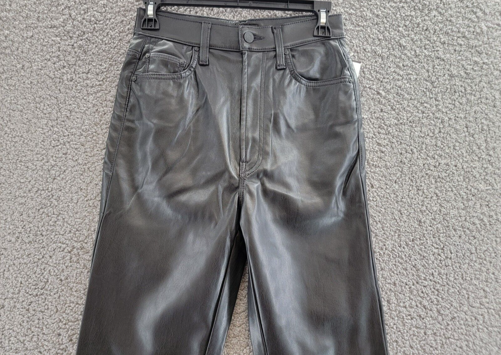 Mother High Rise Rider Faux Leather Jeans Women's 26 Black Zip/Button Closure - Picture 3 of 19