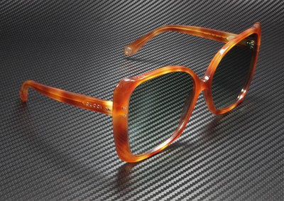 Pre-owned Gucci Gg0471s 003 Rectangular Havana Shiny Havana Green 62 Mm Women's Sunglasses