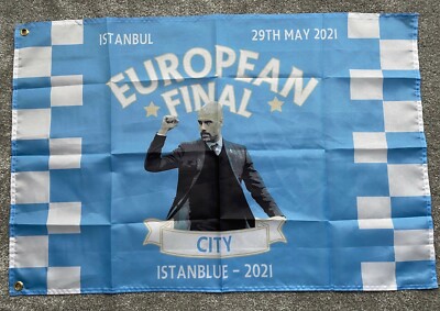 MANCHESTER CITY EUROPEAN CUP FINAL 2021 FOOTBALL FLAG 3x2 - PEP GUARDIOLA 