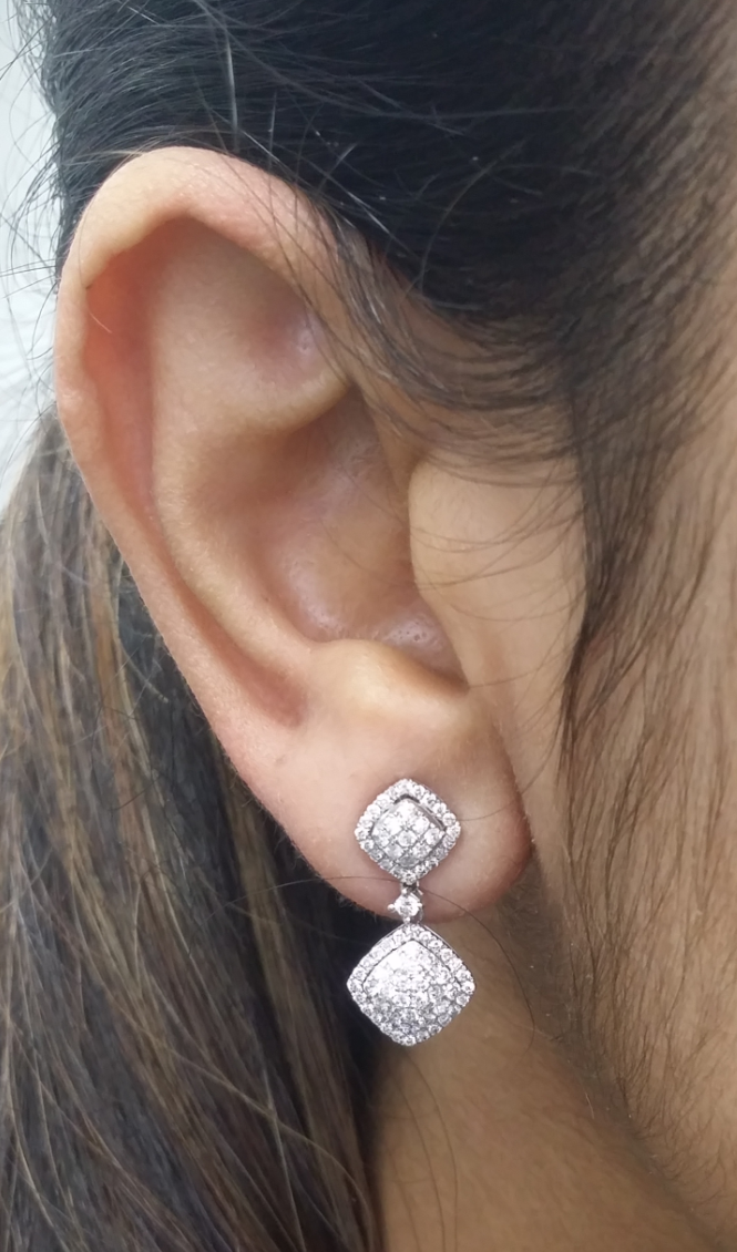 Pre-owned Handmade Deal 1.00ct Natural Round Diamond Cluster Dangle Earrings 14k White Gold 24mm