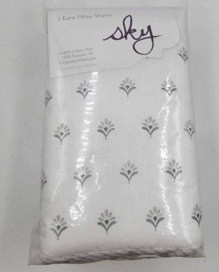 Sky Scallop Reversible Two Euro Pillow Shams 26in x 26in Reflection Gray Button~ - Picture 1 of 11