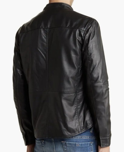 Pre-owned John Varvatos 100% Sheepskin Leather Biker Motorcycle Jacket Black Sz L $798