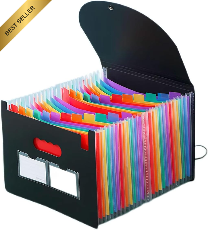 Expandable File Folder with 24 Pockets – Durable Polypropylene Accordion Organiz