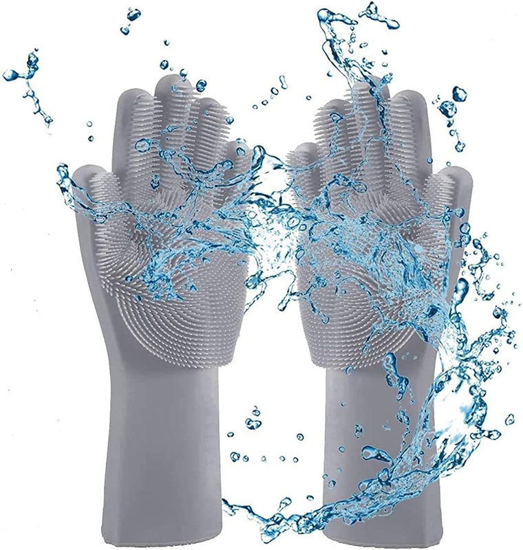 Reusable Silicone Dishwashing Gloves, Dishwashing Gloves with Scrubber, Househol