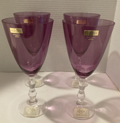 Vintage New Lenox Carat Amethyst Glasses - Set of 4 - Rare Discontinued Pattern