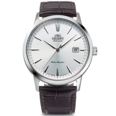 ORIENT Contemporary RN-AC0F07S Automatic Watch Silver Brown Leather Band 41.6mm