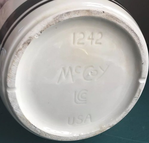 Vintage NMC McCoy Pottery Bean Pot 1242 Cream w/ Brown Stripes Banding