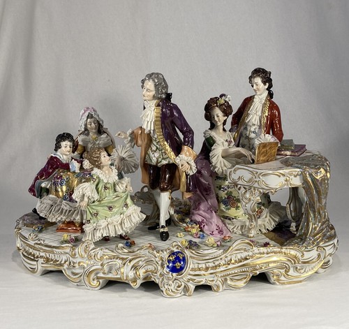 HUGE VOLKSTEDT SIGNED GERMAN DRESDEN LACE PORCELAIN GROUP