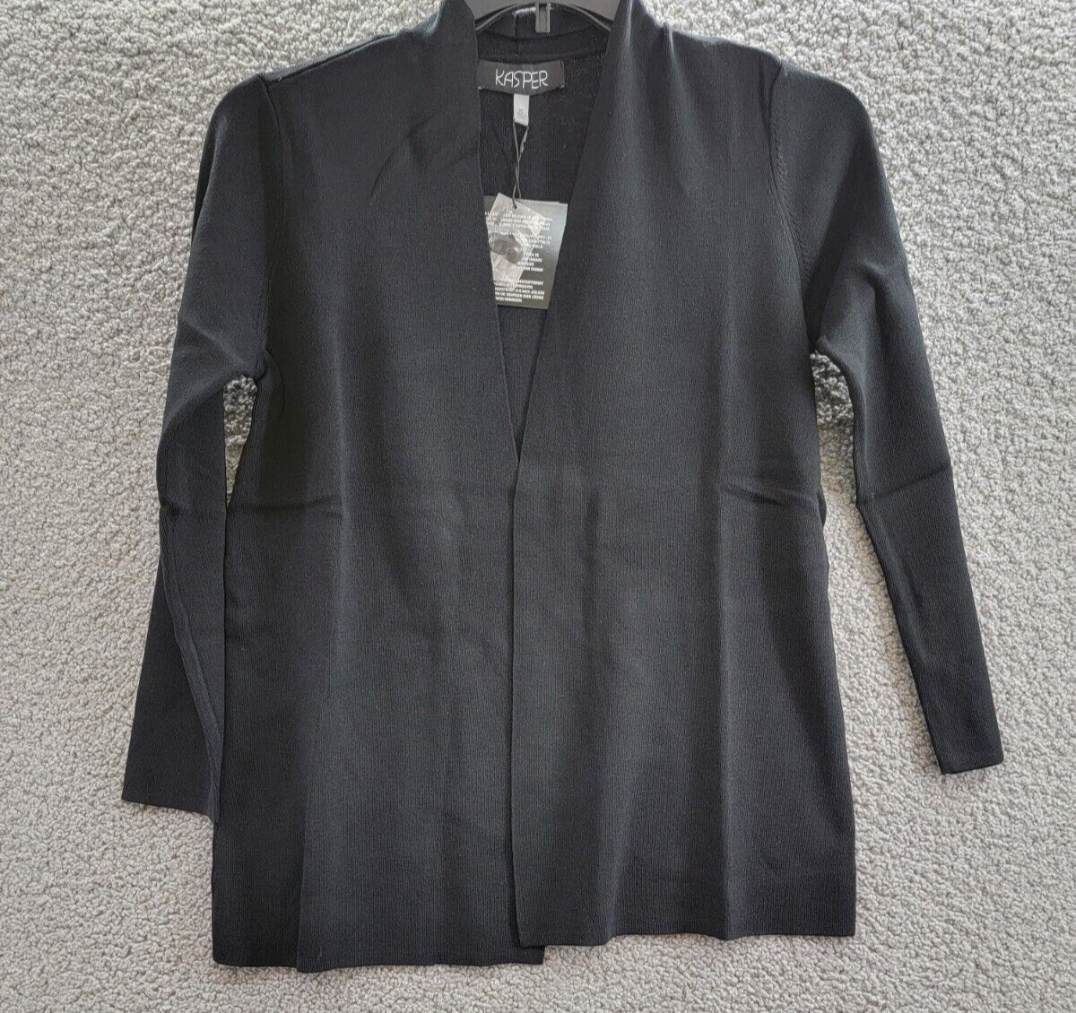 Kasper Open-Front Long-Sleeve Sweater Women's XS Black Solid Pull On Closure - Picture 2 of 17