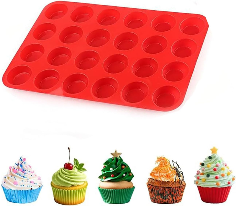 24-Cup Mini Silicone Muffin Pan, Nonstick Bpa-Free Cupcake Baking Mold, Flexible