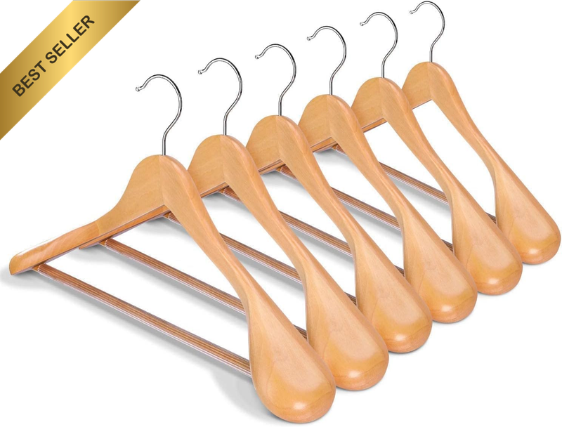 Luxury Wide Shoulder Wooden Hangers with Extra-Wide Shoulder,6 Pack Wood Coat Ha