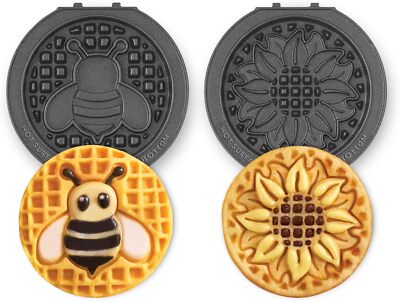 Multimaker Mini System Two 4  Nonstick Removable Waffle Plates Set (Sunflower & 