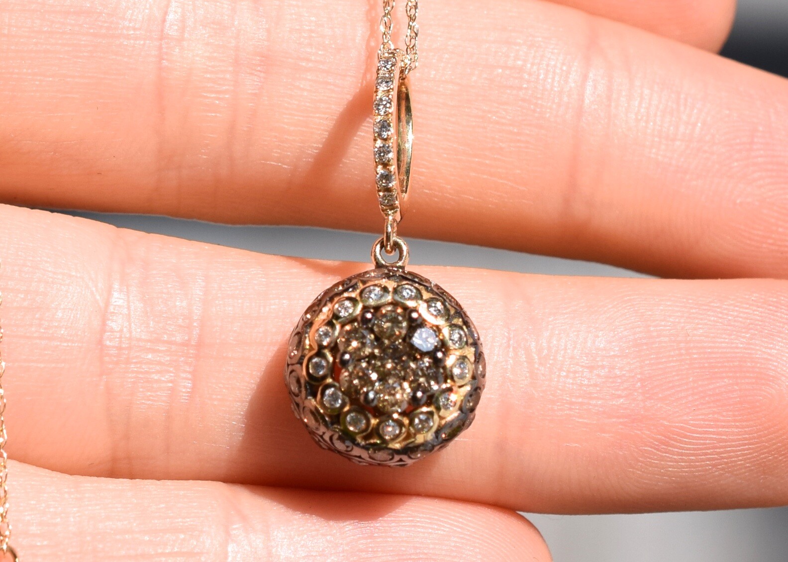 Pre-owned Le Vian Levian Necklace Chocolate Diamonds Pendant 0.86ct Cluster Button 14k Yellow Gold