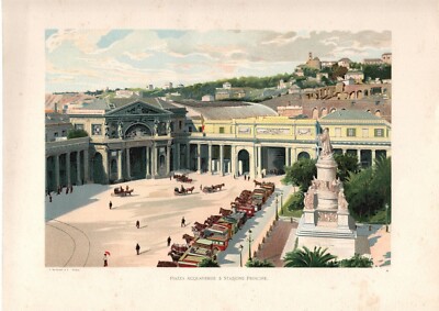 Stampa antica GENOVA PIAZZA ACQUAVERDE STAZIONE PRINCIPE 1905 Antique print