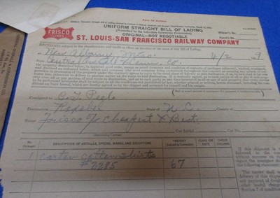 1929 Central Overall & Commission Co. Red Kap  Nashville TN Invoice Bill Lading