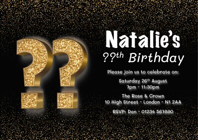 Digital Birthday Party Personalised Invite 18th/21st/30th/40th/50th/60th/Any Age