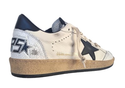 Pre-owned Golden Goose Vintage Men's Shoes Ball Star Crackle Leather 10283 Black And White In White + Black