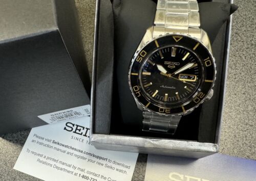 Pre-owned Seiko 5 Automatic Black Dial Steel Bracelet Men's Watch Srpk99 Made In Japan