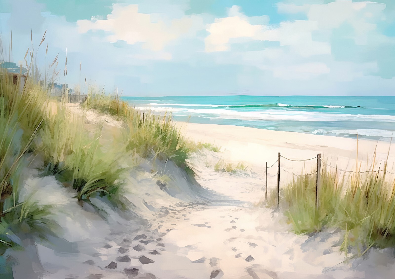 Serene Beach Pathway Watercolor Art - Coastal Scene Print 5" x 7"