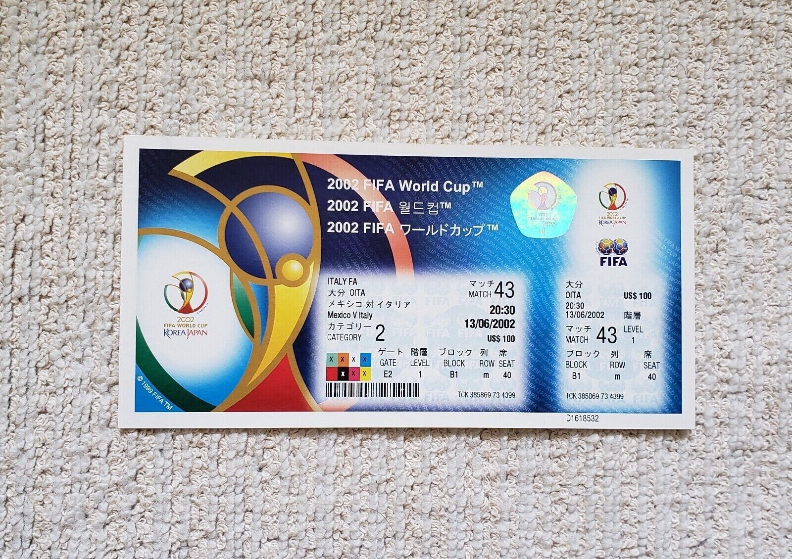 FIFA World Cup 2002 Match 43 (Mexico vs. Italy) Full Ticket FIFA World Cup 2002 Match 43 (Mexico vs. Italy) Full Ticket