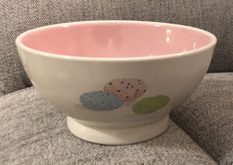 Rae Dunn Easter Speckled Eggs Bowl Pink Interior Ceramic Brand New Genuine