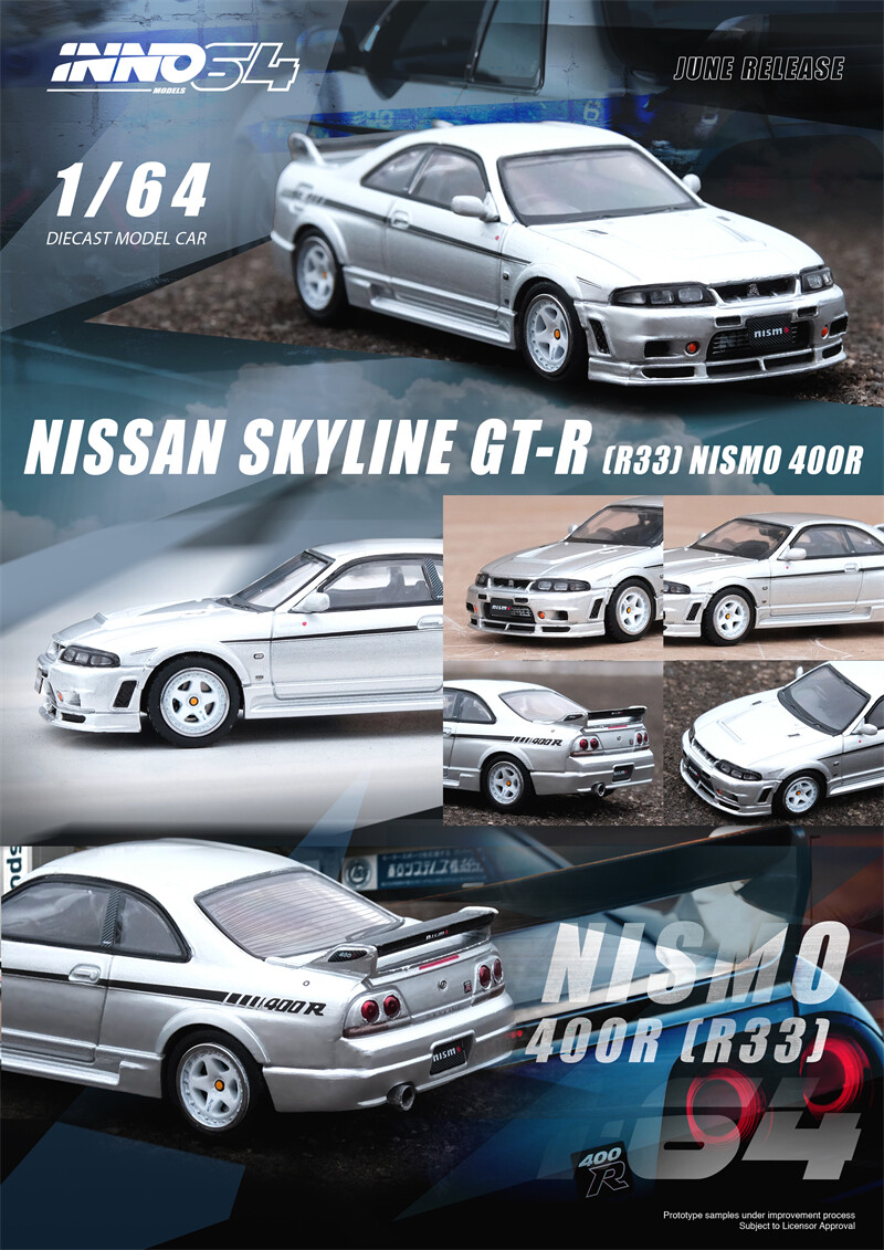 INNO 1:64 NISSAN SKYLINE GT-R (R33) NISMO 400R Sonic Silver