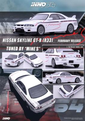 INNO 1:64 NISSAN SKYLINE GTR N1 R33 Tuned By MINE S White Model Car