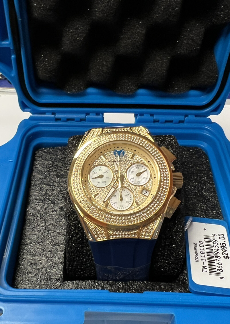 Pre-owned Technomarine Tm-118108 Cruise Pave Gold 45mm Swiss Mvmt And 781 Stones