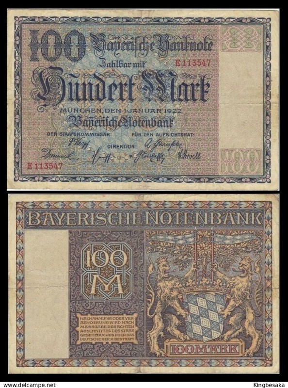 Allemagne Germnay 100 Mark Bayerische 1922 Vf