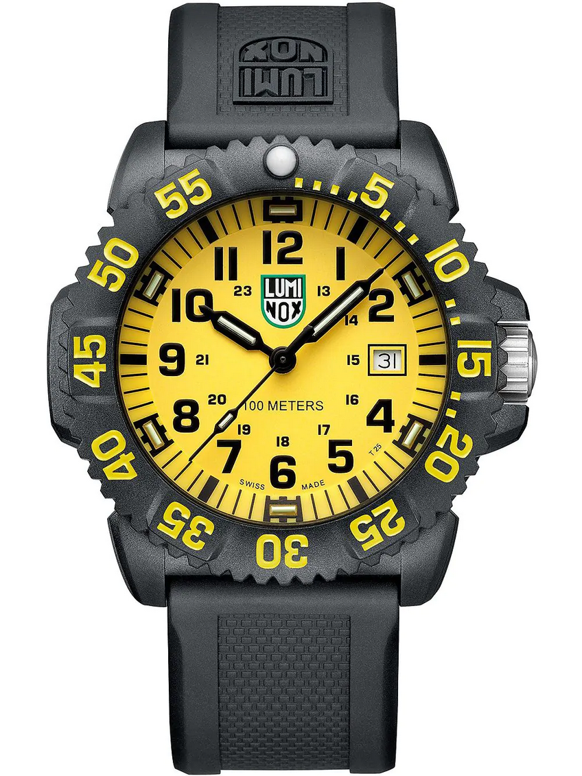 Pre-owned Luminox Sea Lion Date Indicator X2.2055.1 Men's Military Yellow Dial Watch