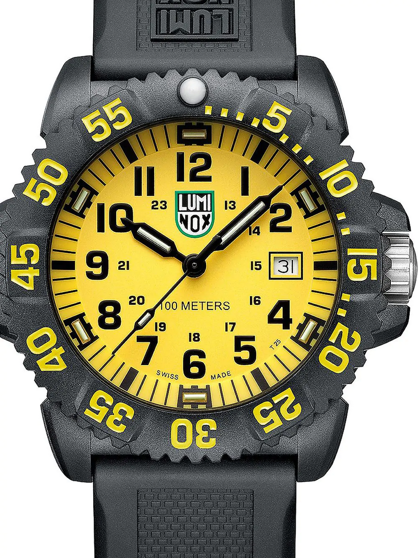Pre-owned Luminox Yellow Dial Sea Lion Date Window Men's Military Watch X2.2055.1