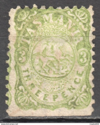 TAS204_1 1863 AUSTRALIA TASMANIA PERF 10 THREE PENCE FISCAL SG #F8 500 POUNDS LH