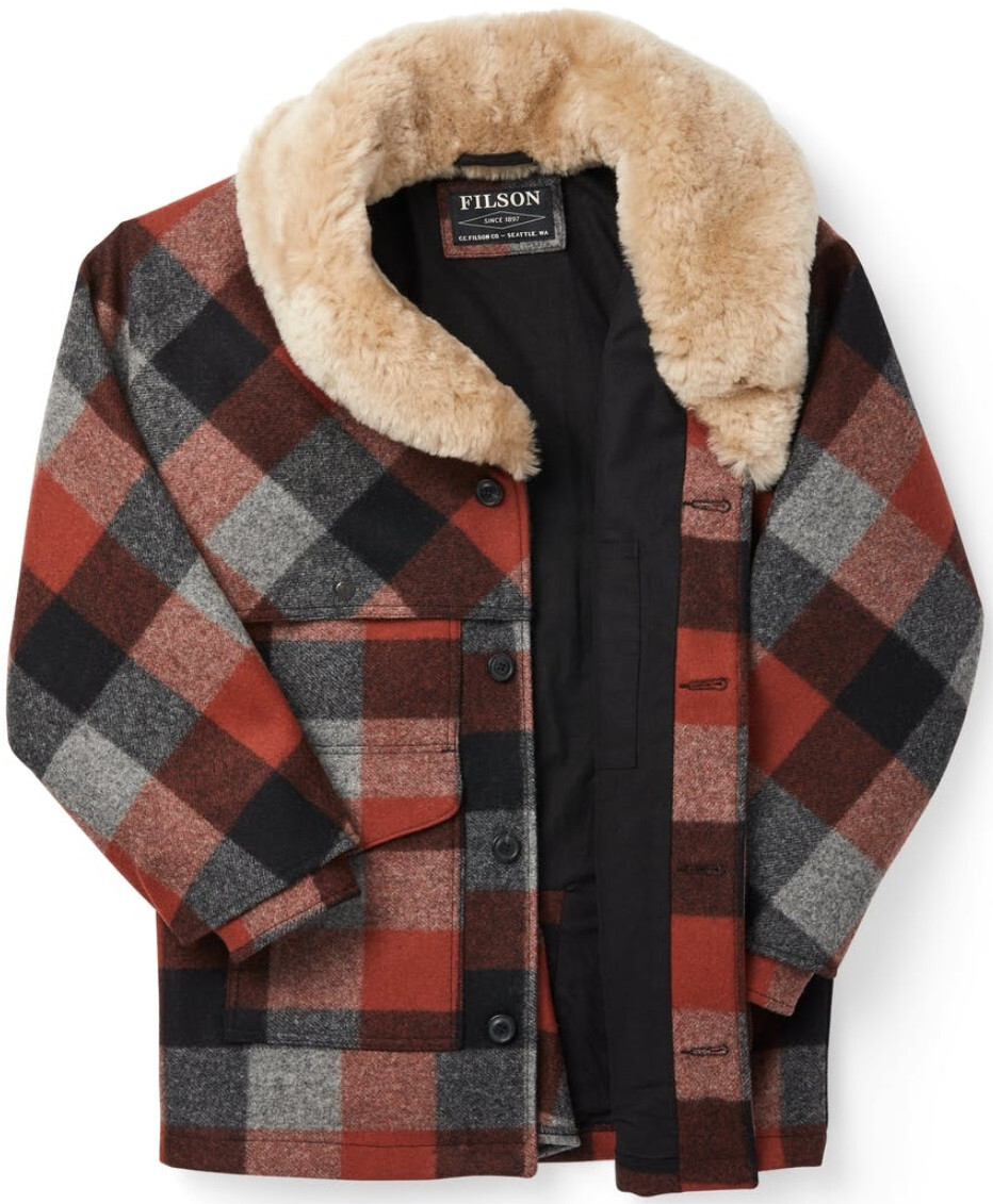 Pre-owned Filson Lined Wool Packer Coat Black Charcoal Rust Plaid, Men's Xs Msrp $875