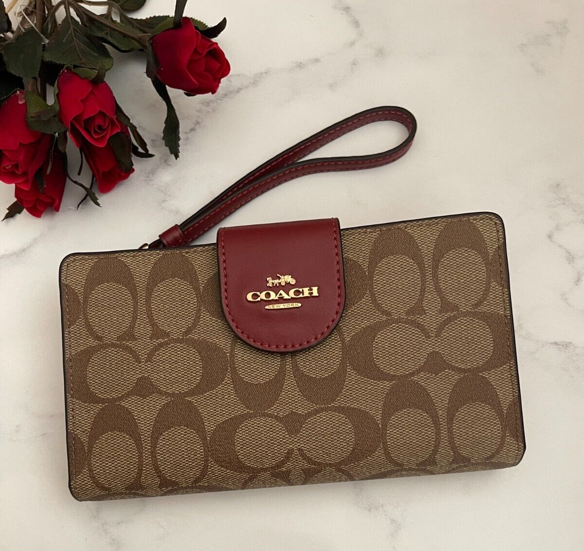 Coach Tech Phone Wallet In Colorblock Signature Canvas Gold