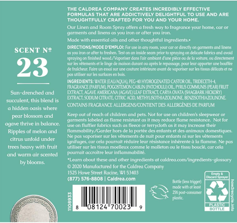 Caldrea Linen and Room Spray Air Freshener, Made with Essential Oils, Plant-Deri