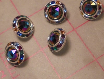 2 Czech Medium Rhinestone Shank Buttons Rainbow Colors 5/8