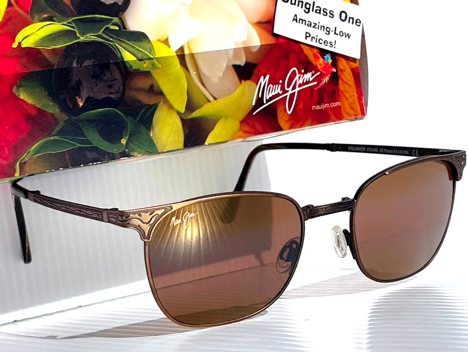 Pre-owned Maui Jim Stillwater Gold Engraved Polarized Bronze Folding Sunglass H706-16c In Brown
