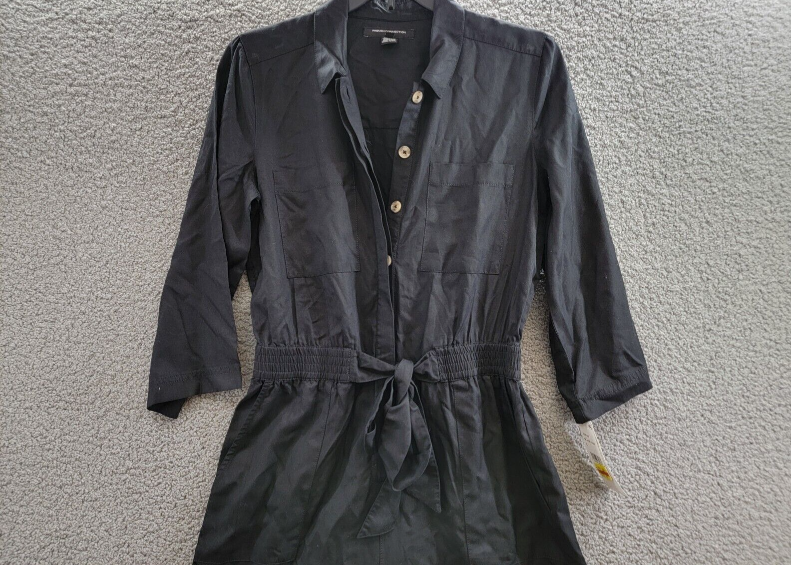 French Connection Elkie Button-Up Cargo Jumpsuit Women's S Black Quarter Sleeve - Picture 3 of 19