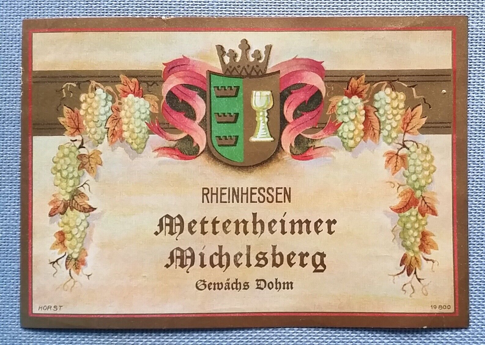 altes Weinetikett Musteretikett Etikett Mettenheimer Michelsberg Rheinhessen