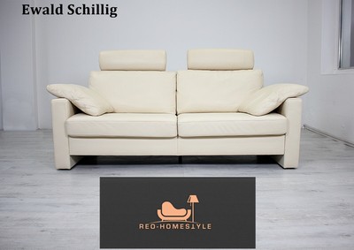 Ewald Schillig Designer Sofa Zweisitzer Beige Sessel Couch Leder Kopfkissen 