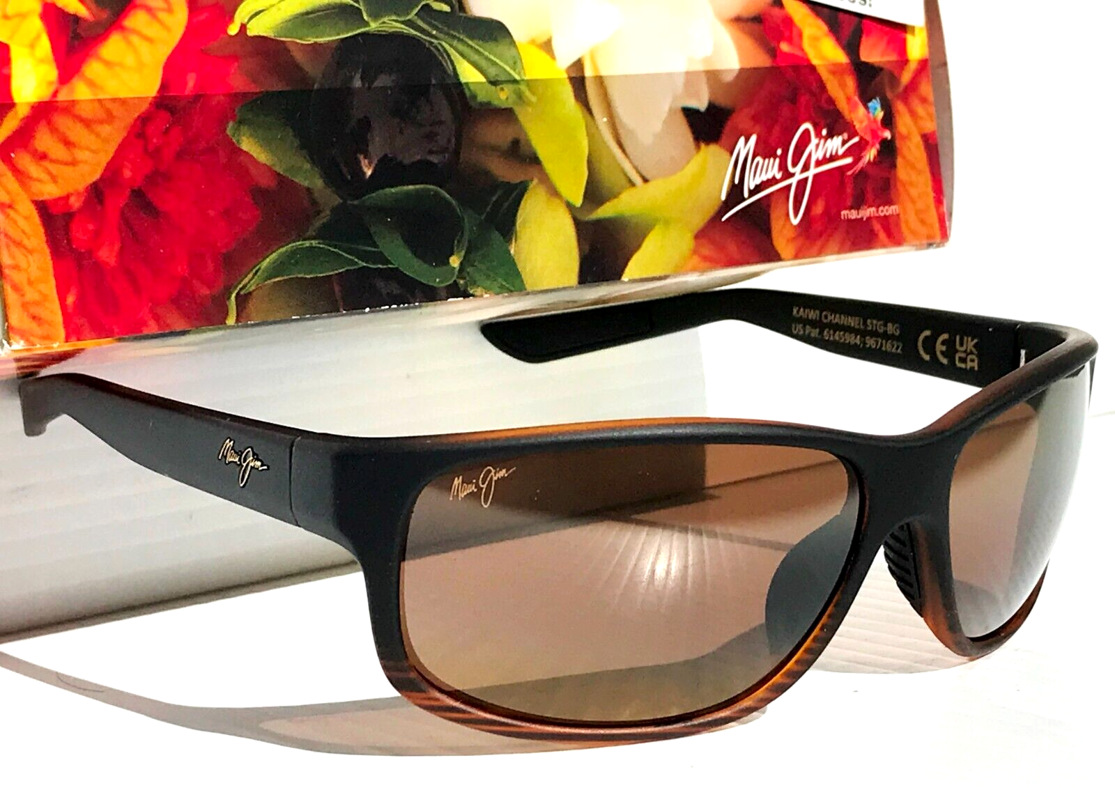 Pre-owned Maui Jim Kaiwi Channel Brown Stripe Polarized Bronze Glass Sunglass H840-25c