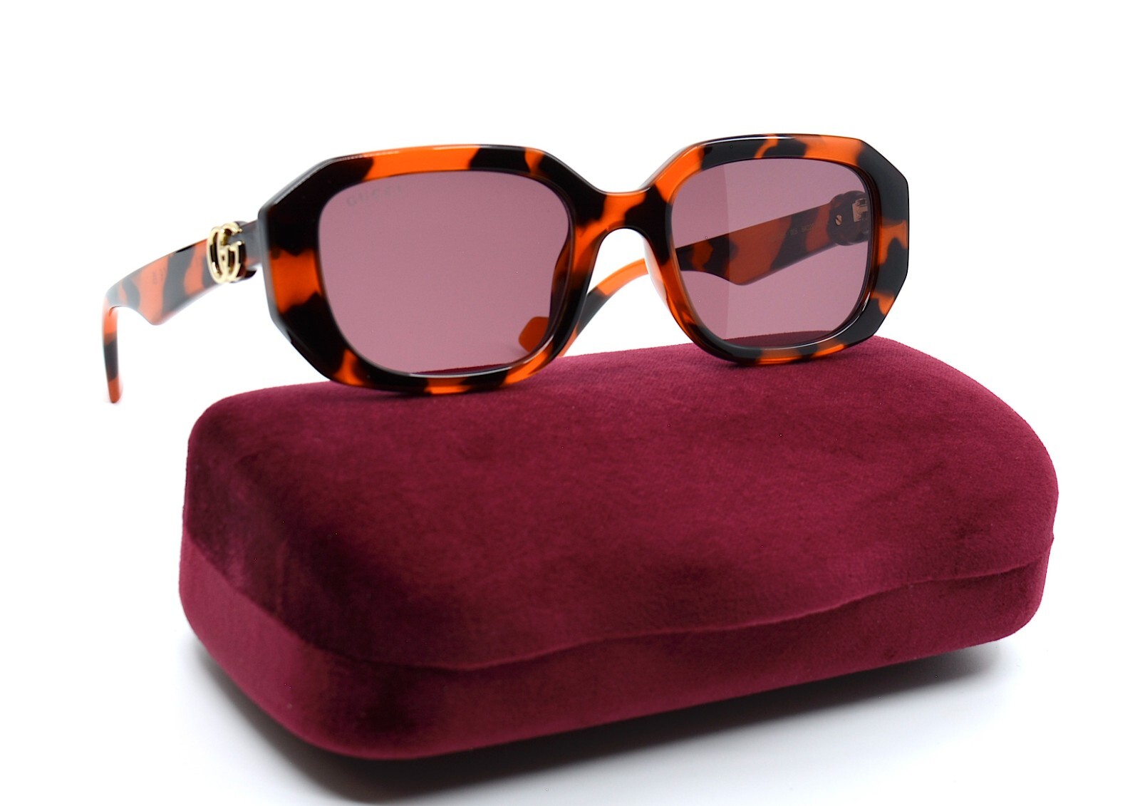 Pre-owned Gucci Gg1535s 005 Tortoise Orange Violet Lens Authentic Sunglasses 54-20 In Purple