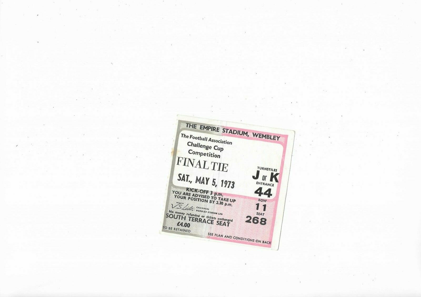 Ticket Leeds United v Sunderland FA Cup Final 5/5/1973 JK 44 Row 11