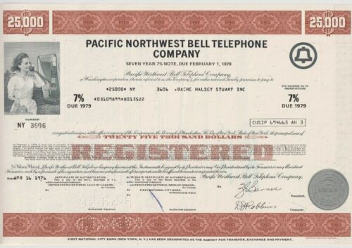 Pacific Northwest Bell Telephone Company Bond Stock Certificate 