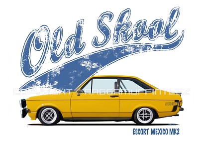 FORD ESCORT MEXICO MK2 t-shirt. OLD SKOOL. CLASSIC CAR. MODIFIED. RETRO.