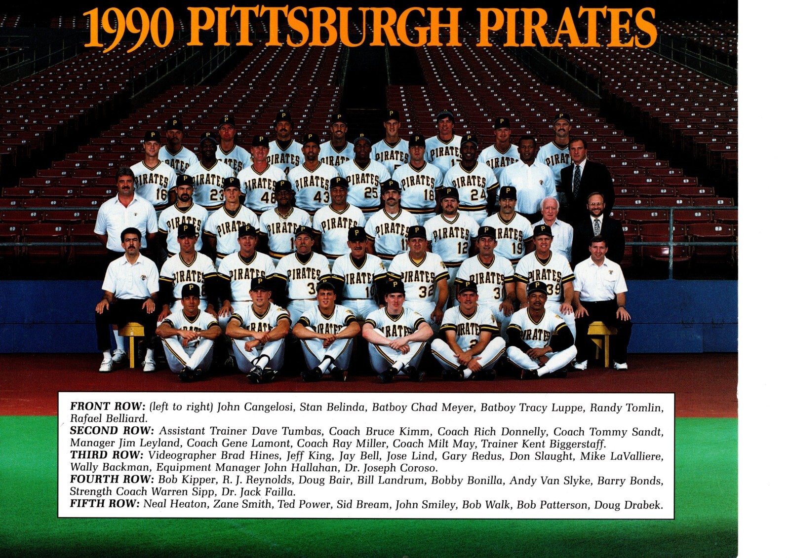 ORIGINAL VINTAGE 1990 PITTSBURGH PIRATES 8.5x11 TEAM PHOTO