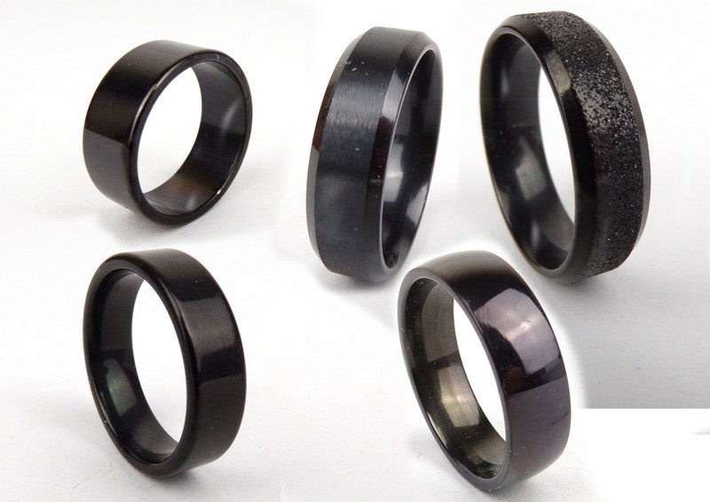 Edelstahl Ringe Damen Herren Schwarz Gerundet Flach Sand GebÃ¼Rstet Modeschmuck