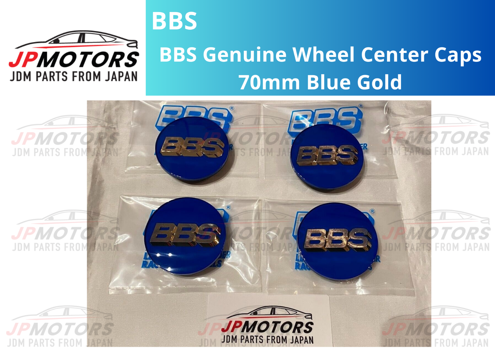 BBS Wheel Center Caps 70mm Genuine Emblem Blue Gold 3D Logo