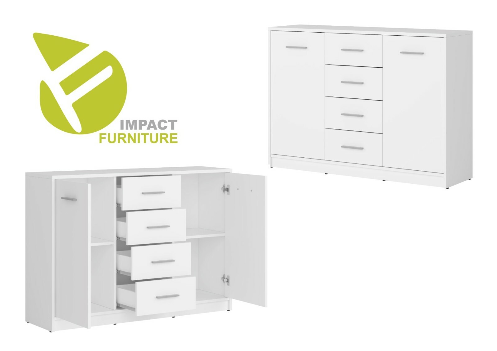 Modern White Matt Large Sideboard Storage Cabinet 2 Doors 4