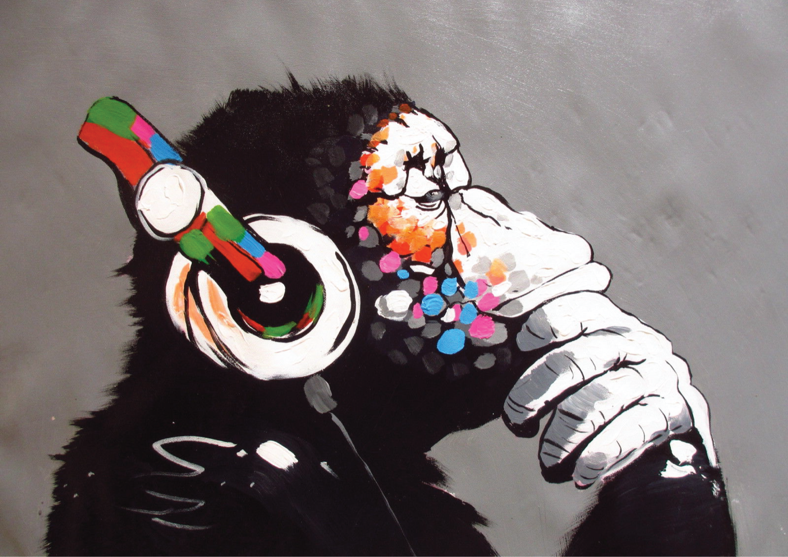 Banksy Dj Monkey With Headphones A3 Size Poster Print Chimp Gorilla Right Facing Ebay